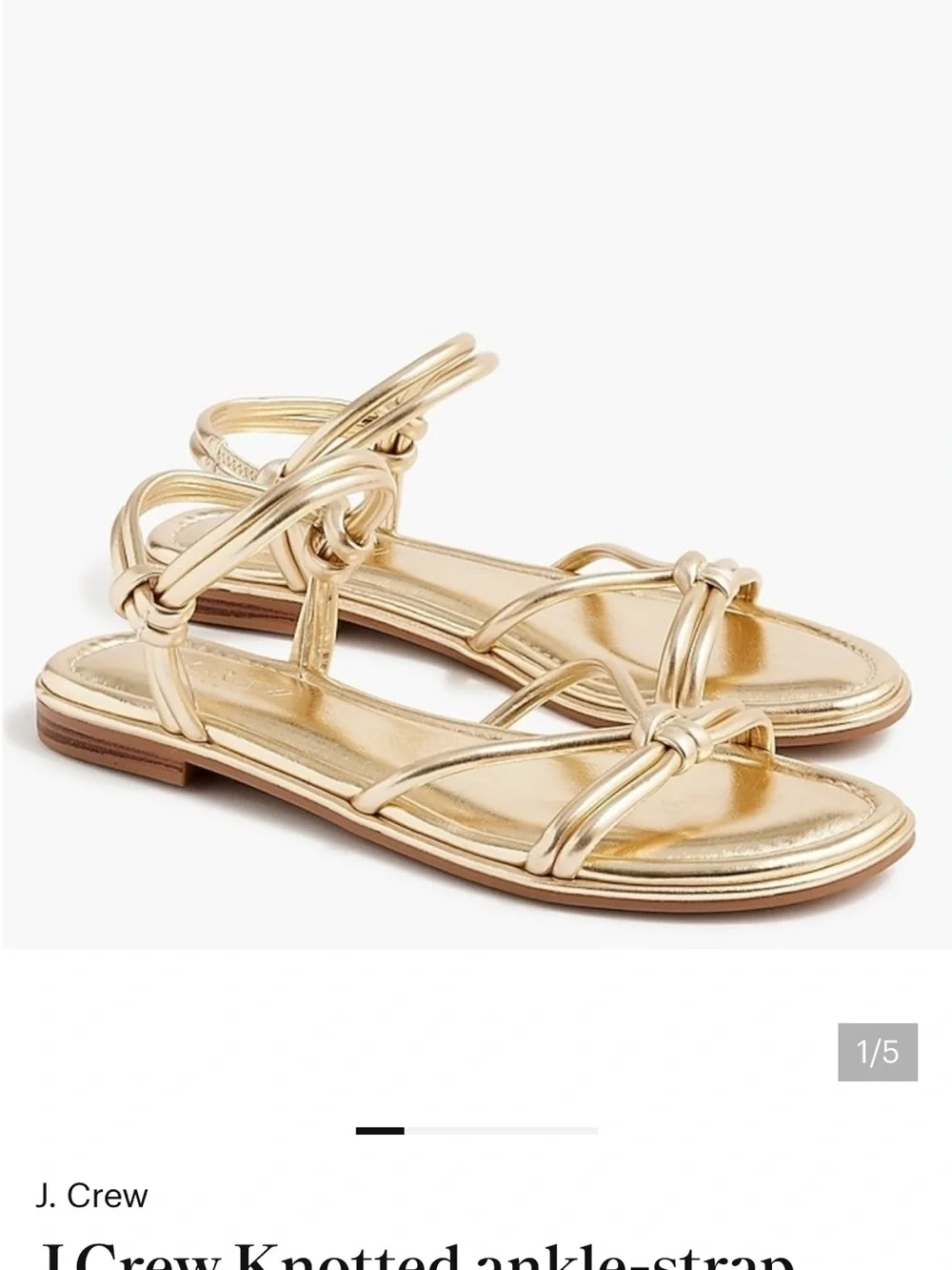J. Crew Metallic Gold Knotted Ankle-Strap Sandals